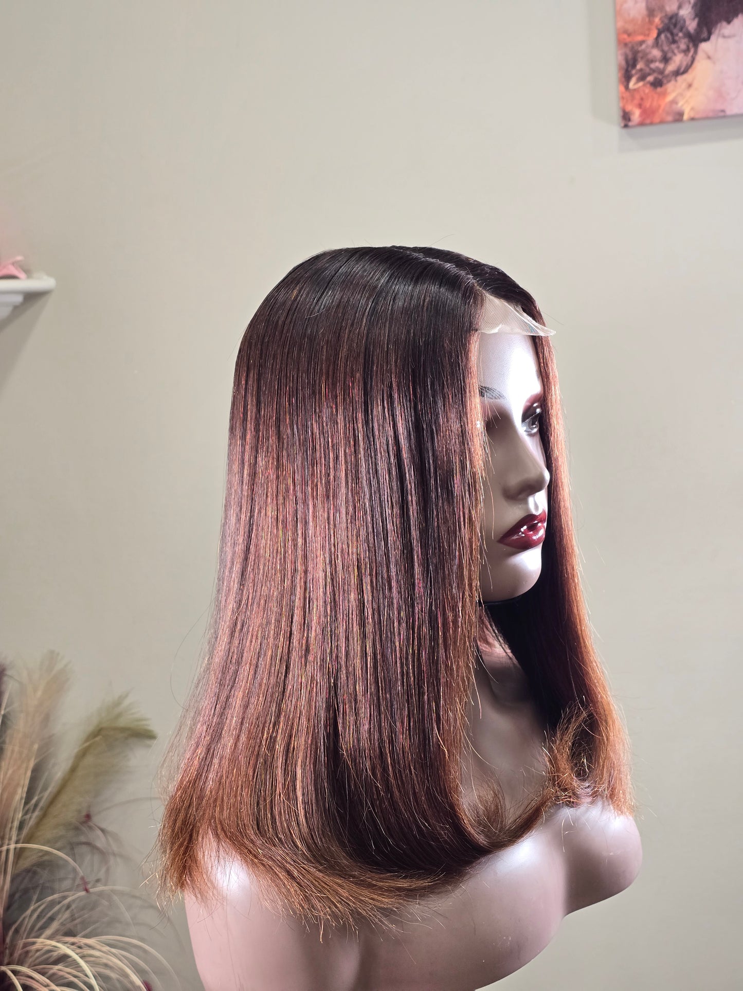 2 x 6 Brown Ombre Glueless Closure Wig 14"