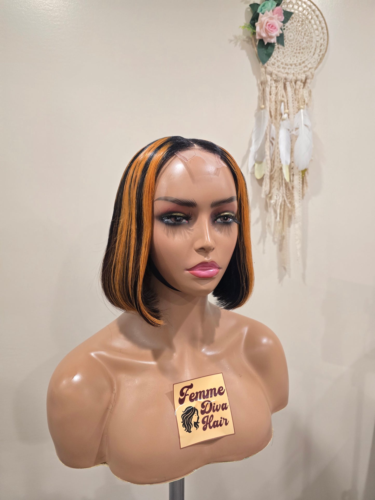 Orange/1b 2 x 6 Glueless Closure Wig
