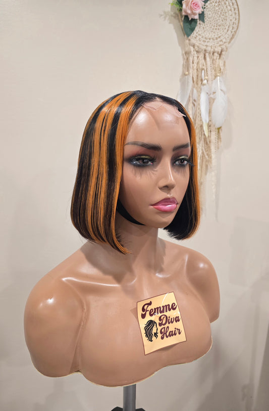 Orange/1b 2 x 6 Glueless Closure Wig
